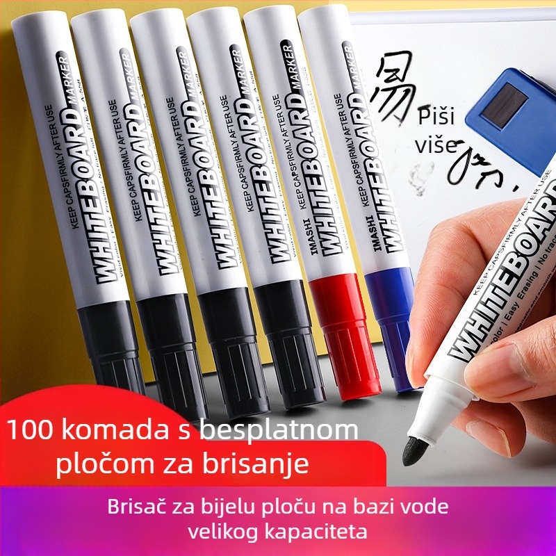 Marker za bijelu ploču na bazi vode, siguran za djecu, crvena, plava i crna, marker velike glave za pisanje i lako brisanje
