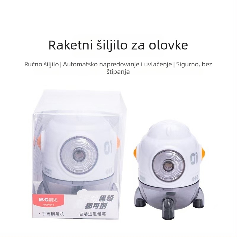 Oštrilo za olovke u obliku rakete, ručno okretno, karikatura dizajn, za skice