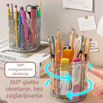 Prozirni okretni držač olovaka, višefunkcionalan, velikog kapaciteta, stolni organizator za ured i učenike