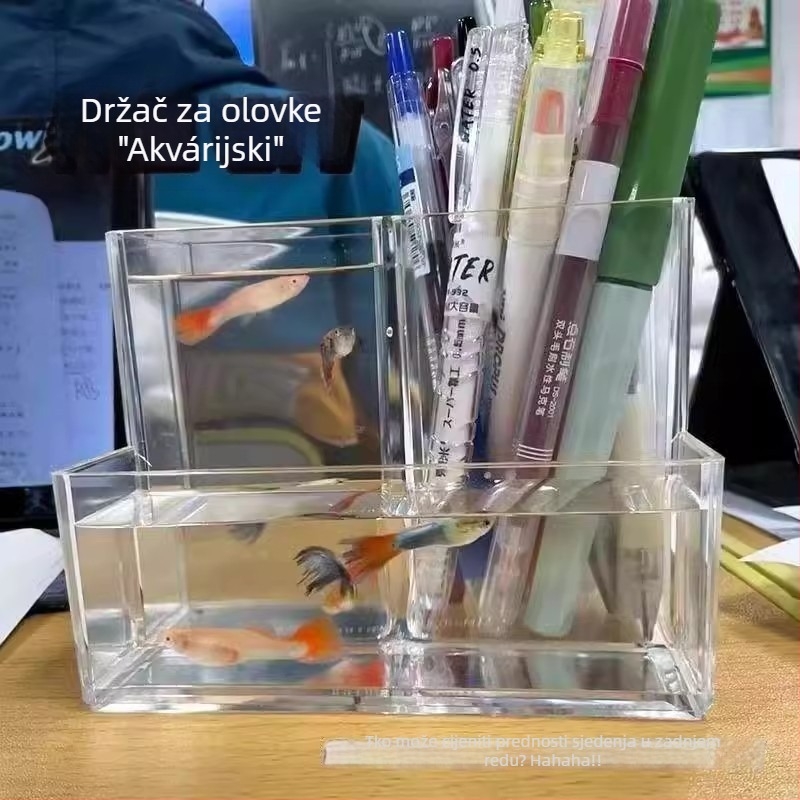 Prozirni držač olovaka s tri odjeljka, stolni organizator od akrila, DIY, kvadratnog oblika, za studente