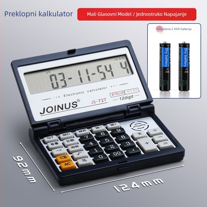 Kompaktni sklopivi kalkulator s poklopcem, 12-znamenkasti zaslon, solarno napajanje, džepnog formata