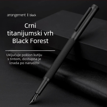 Black Forest kaligrafsko pero s tvrdim vrhom za muškarce, zakrivljeni vrh, uredsko pisanje za odrasle, titan-crni vrh, elegantan dizajn