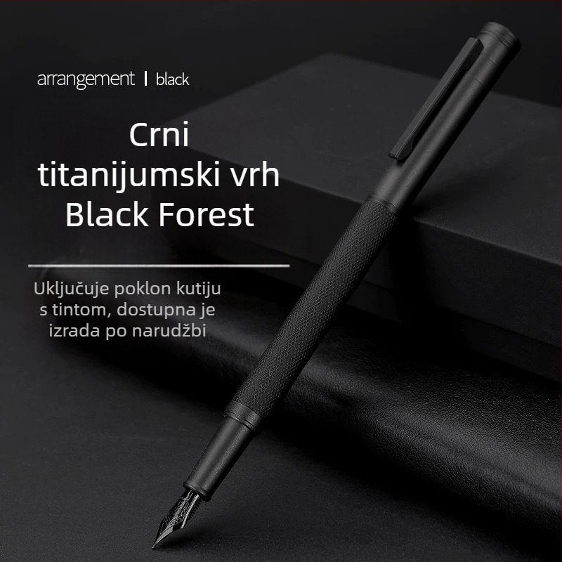 Black Forest kaligrafsko pero s tvrdim vrhom za muškarce, zakrivljeni vrh, uredsko pisanje za odrasle, titan-crni vrh, elegantan dizajn