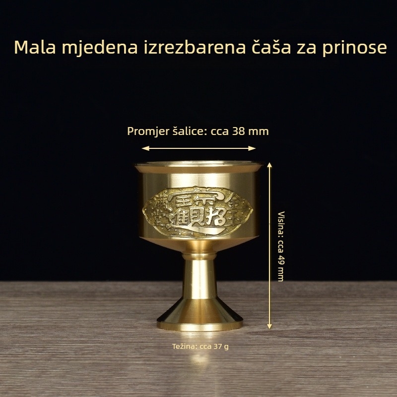 Bakrena šalica za čaj s motivom Guan Gong, bakrena čaša za vino, mosazni Bog bogatstva, mala bakrena šalica za obožavanje