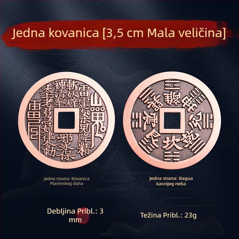 Taoistički bakreni privjesak s novčićem planine i privjeskom za ključeve Bagua
