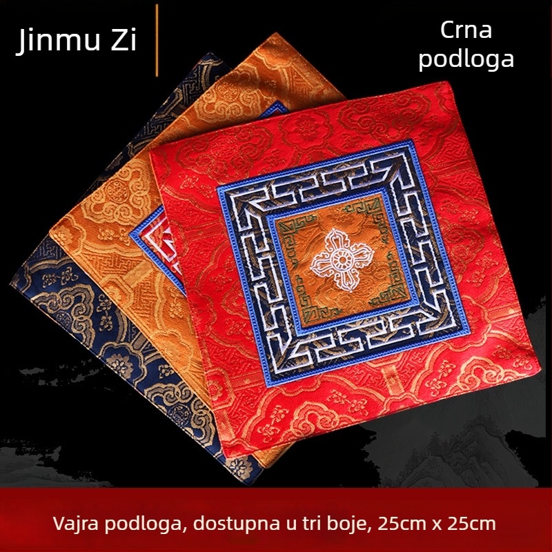 Tibetanskog stila premijena podloga za ritualne instrumente sa križnim Vajra pestlom, podlogom za čašu vode, podlogom za miša, Vajra zvon podlogom; debeli platna, tri boje