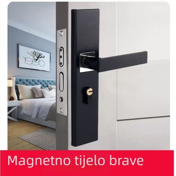 Crna unutarnja brava za spavaće sobe na drvenim vratima, magnetsko tiho zaključavanje, moderni minimalistički dizajn