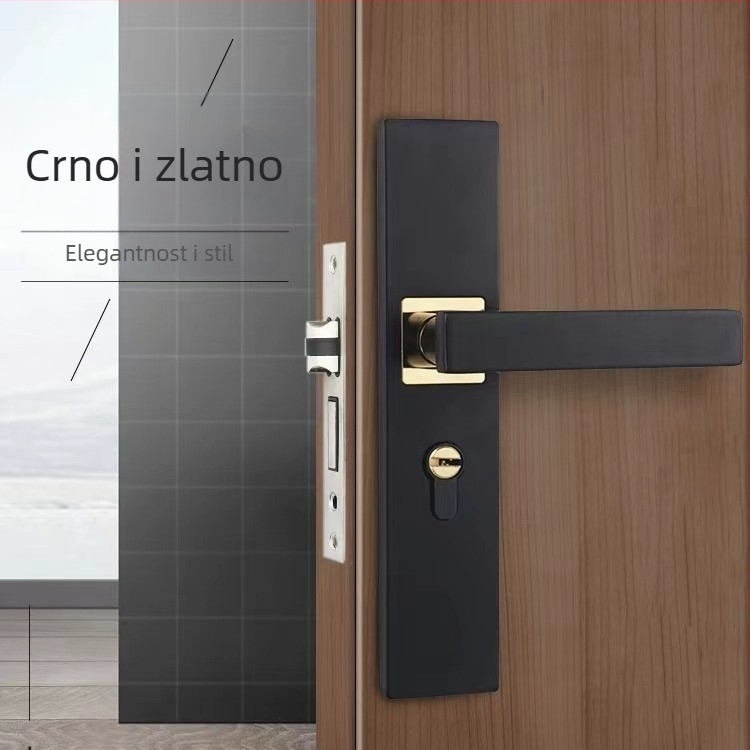 Crna unutarnja brava za spavaće sobe na drvenim vratima, magnetsko tiho zaključavanje, moderni minimalistički dizajn