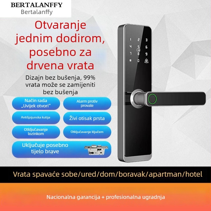 Drveno pametno zaključavanje vrata za dom, unutarnja vrata spavaće sobe, apartman i hostel – otisak prsta, lozinka, elektroničko zaključavanje unutarnjih vrata