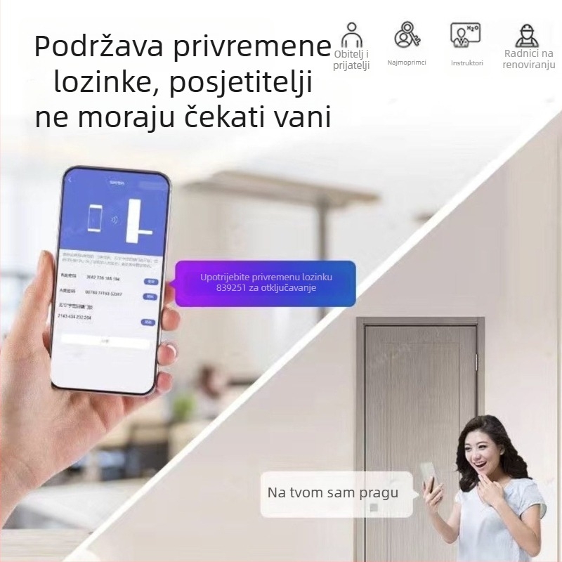 Drveno pametno zaključavanje vrata za dom, unutarnja vrata spavaće sobe, apartman i hostel – otisak prsta, lozinka, elektroničko zaključavanje unutarnjih vrata