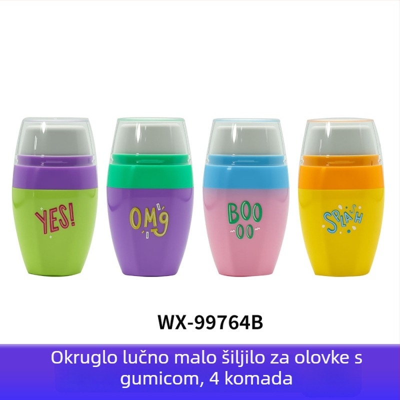Dva u jedan: gumica za brisanje i oštrilo za olovku, okrugli dizajn medvjeda, kreativni školski pribor.