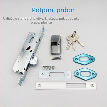 Mehanički set zaključavanja za dvostruka klizna vrata, cilindrična brava za okvir staklenih vrata, zaključavanje s ravnim jezičkom za pod, kukasti zaključak za vrata od aluminijske legure i PVC-a