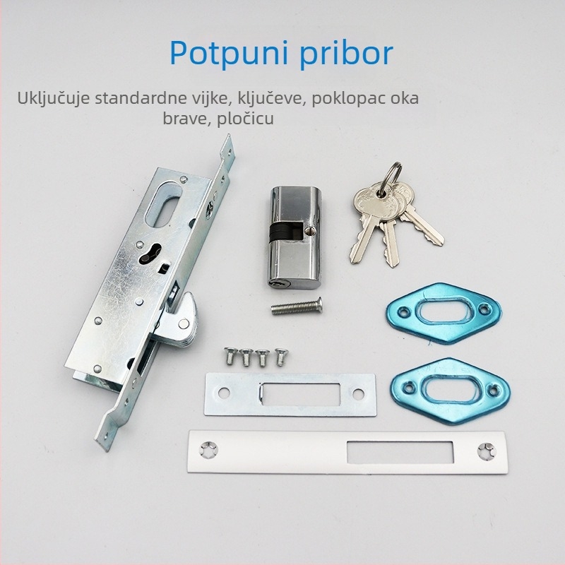 Mehanički set zaključavanja za dvostruka klizna vrata, cilindrična brava za okvir staklenih vrata, zaključavanje s ravnim jezičkom za pod, kukasti zaključak za vrata od aluminijske legure i PVC-a