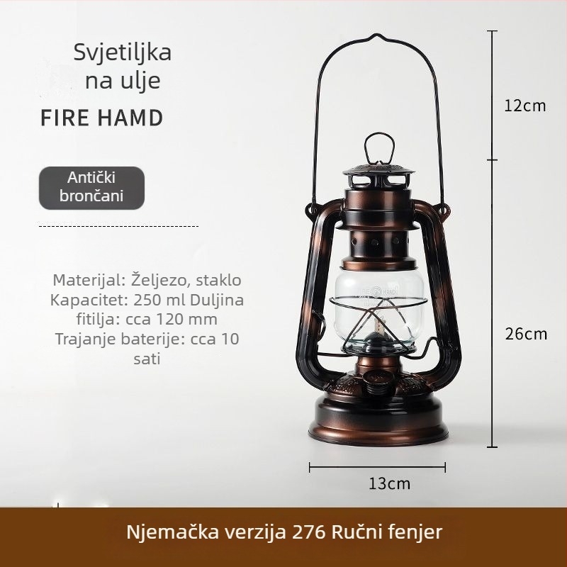Lampa za kampiranje na ulje s bezdimnim gorivom od gheea, retro seoskog stila za vanjsku upotrebu
