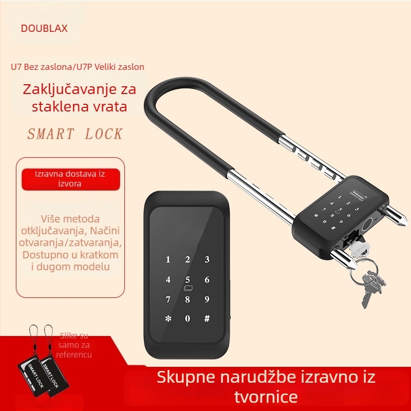 Staklena vrata, U-oblikovana pametna brava s otiskom prsta i lozinkom, graffiti dizajn, pametna brava s Bluetooth daljinskim otključavanjem