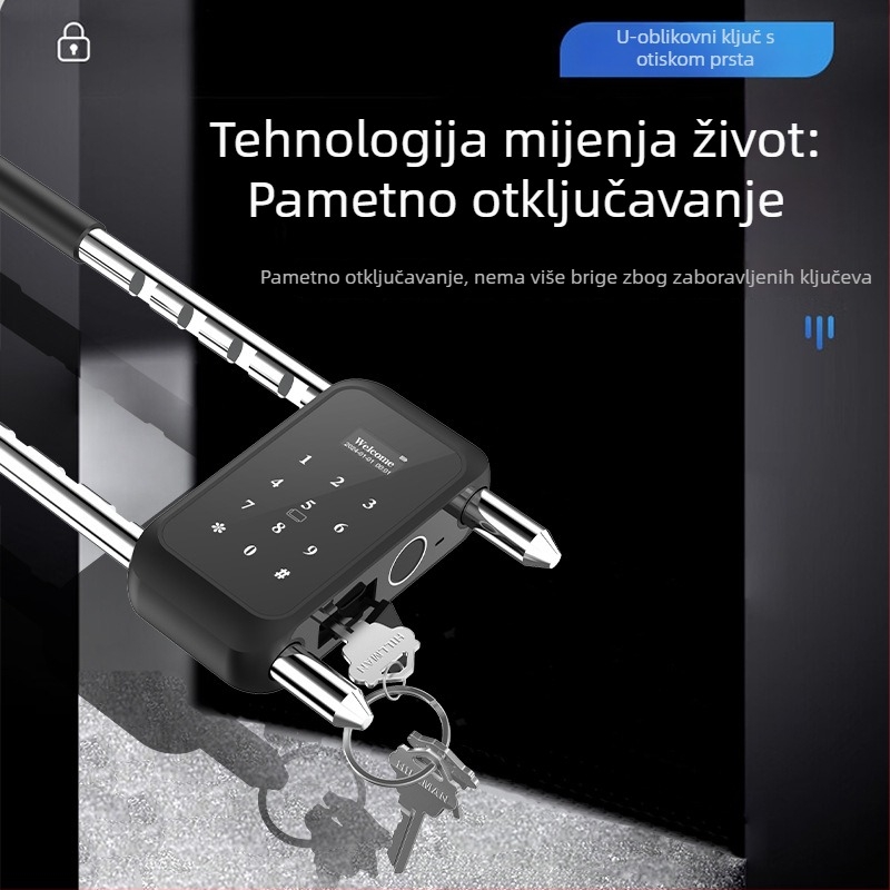 Staklena vrata, U-oblikovana pametna brava s otiskom prsta i lozinkom, graffiti dizajn, pametna brava s Bluetooth daljinskim otključavanjem