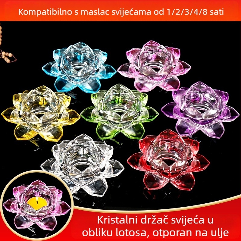 Kristalni stakleni držač svijeća s bazom lotosa za Budine lampe
