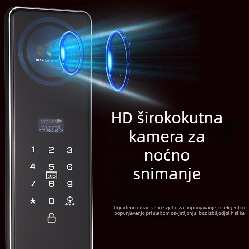 Pametna brava s prepoznavanjem lica i kamerom na vratima, elektronička brava, pristup lozinkom ili otiskom prsta