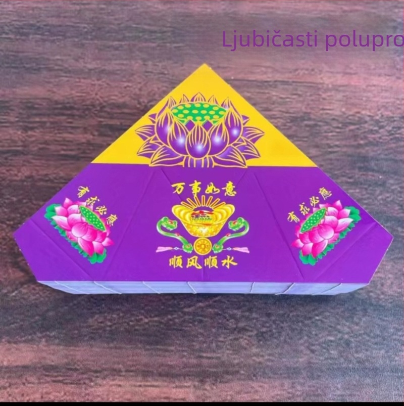 Tvrdi karton lotus origami dijelovi, sklopivi cvjetnjak s lancem, papir z zlatnim otiskom i tekstom za ritualne namjene – veleprodaja, poluproizvod, puna kutija
