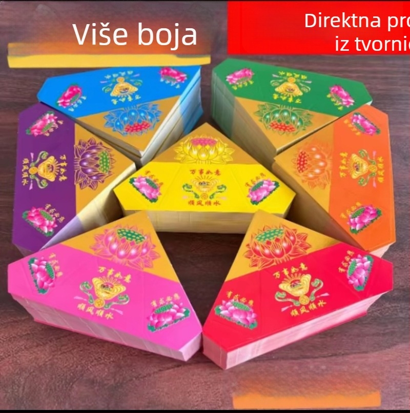 Tvrdi karton lotus origami dijelovi, sklopivi cvjetnjak s lancem, papir z zlatnim otiskom i tekstom za ritualne namjene – veleprodaja, poluproizvod, puna kutija