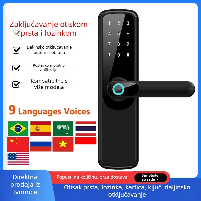 Pametna brava za vrata s otiskom prsta i lozinkom, pogodna za kućna, uredska i apartmanska vrata, s daljinskim otključavanjem