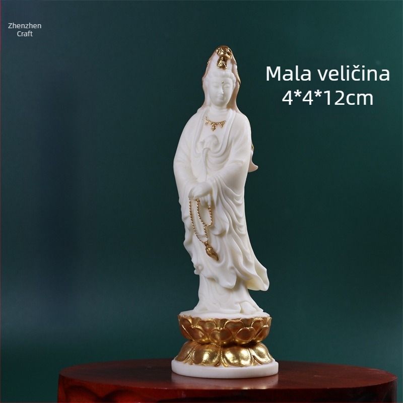 Statua Bodhisattve Guanyin na lotosnom prijestolju, u ruci krunica