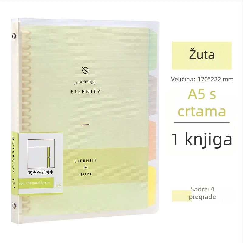 Wen Gu bilježnica s 50 stranica, sekcijska, s odvojivim umetkom, format A5, linijske stranice, školska spiralna bilježnica