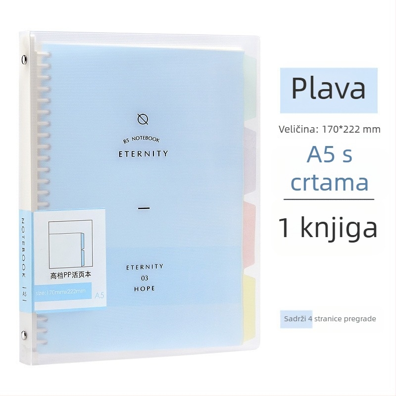 Wen Gu bilježnica s 50 stranica, sekcijska, s odvojivim umetkom, format A5, linijske stranice, školska spiralna bilježnica