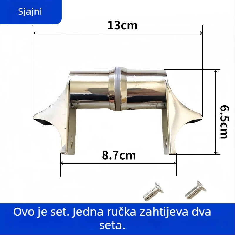 Dodatak za kvaku od nehrđajućeg čelika za staklena vrata – bočna ugradnja, noga u obliku kljuna patke, kružni cijevni profil, zakrivljeno stopalo