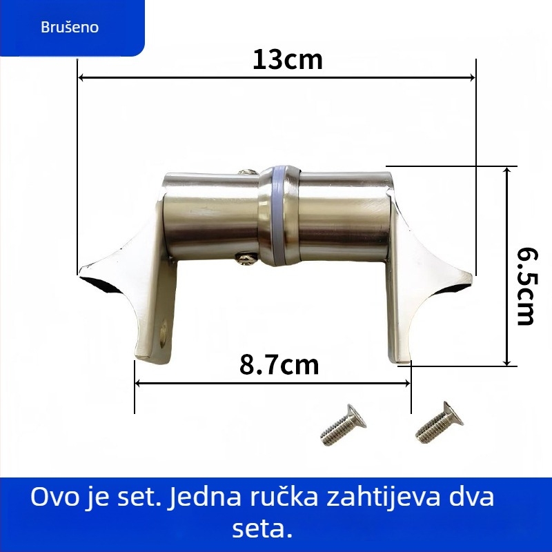 Dodatak za kvaku od nehrđajućeg čelika za staklena vrata – bočna ugradnja, noga u obliku kljuna patke, kružni cijevni profil, zakrivljeno stopalo