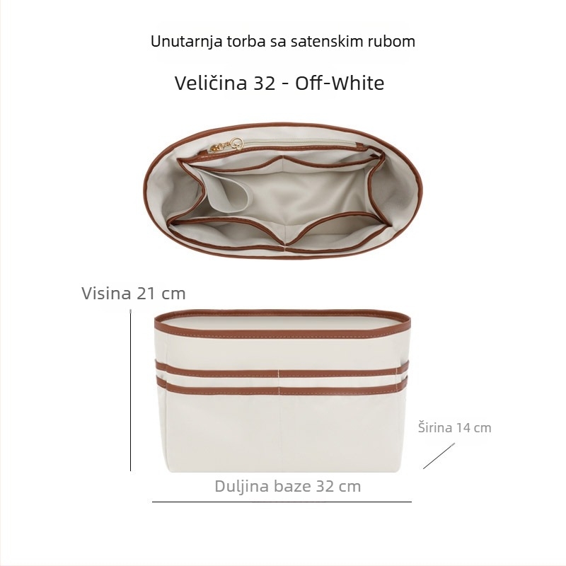 Unutarnja podloga za Tote torbu, univerzalna, ultra lagana, s više džepova i držačem za čaše, satenska podstava