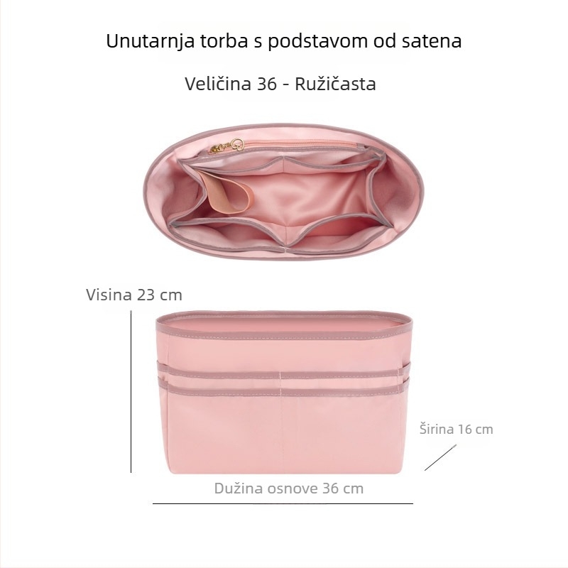 Unutarnja podloga za Tote torbu, univerzalna, ultra lagana, s više džepova i držačem za čaše, satenska podstava
