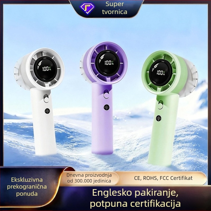 Mini ručni ventilator s visokom brzinom turbine, bezprekidno podešavanje brzine na 100 razina, prijenosni vanjski ventilator, ugrađena Li-ion baterija 1200-2000 mAh, USB napajanje