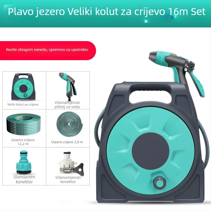 Set visokotlačnog pištolja za pranje automobila s crijevom, držačem za crijevo, pumpom za ispiranje, čišćenje podova i zalijevanje biljaka — kućni alati