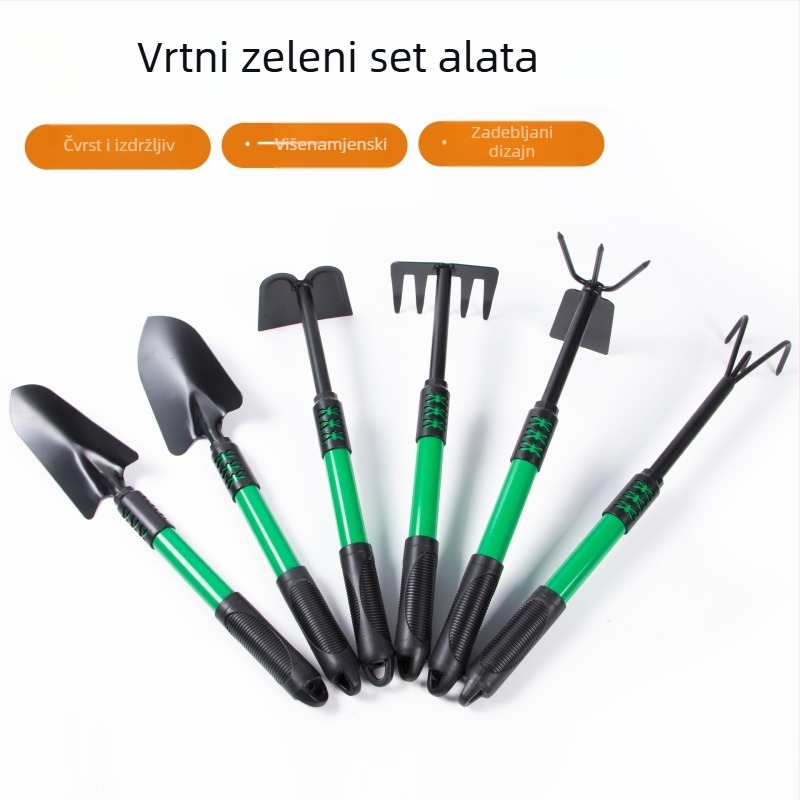 Zeleni set vrtnih alata s plastičnim protivkliznim ručkama – 3-dijelni set za kućno vrtlarenje, sadnju na balkonu, prokopavanje tla i plijevljenje