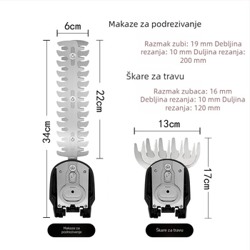 Punjački kompaktni alat za vrt s litijskom baterijom: rezač za živicu, škare za podrezivanje i trimer za travu