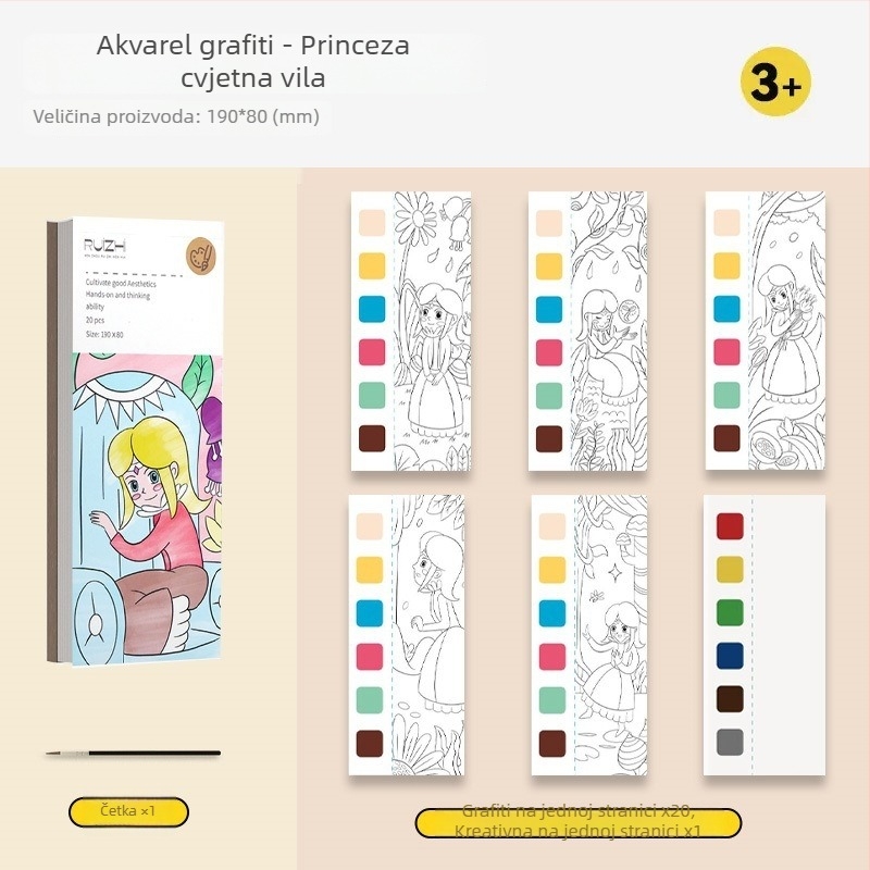Dječja knjiga za crtanje s guaš bojom i ugrađenim bojama – princeza, crtanje i bojanje