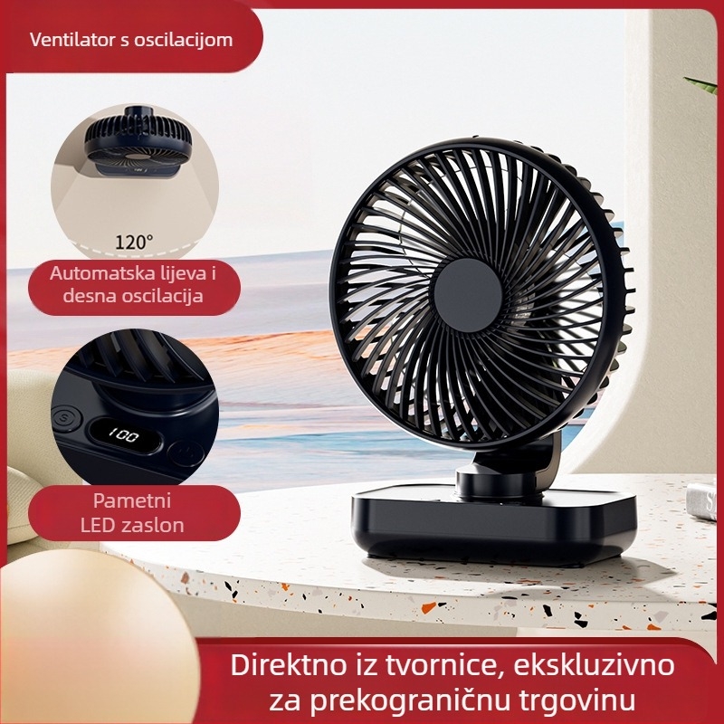 Stolni ventilator s okretnom glavom, kompaktni USB ventilator za studentski dom, tih rad, dugo trajanje baterije