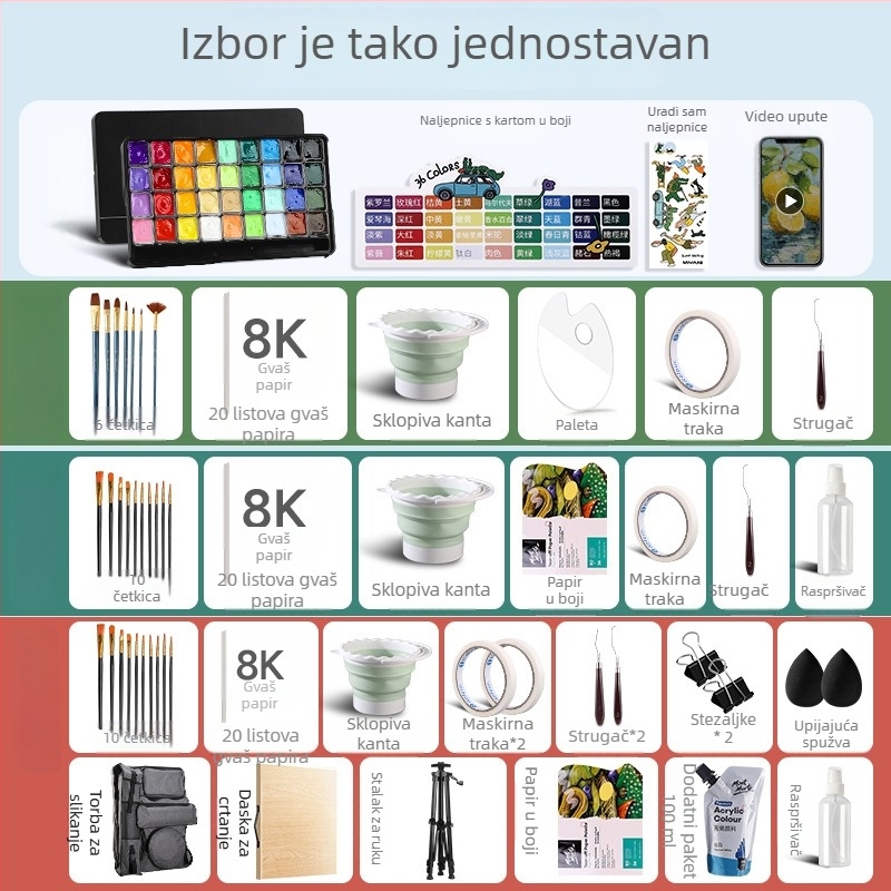Mia gel gouache set, serija M, 24 boja, prenosive boje za početnike