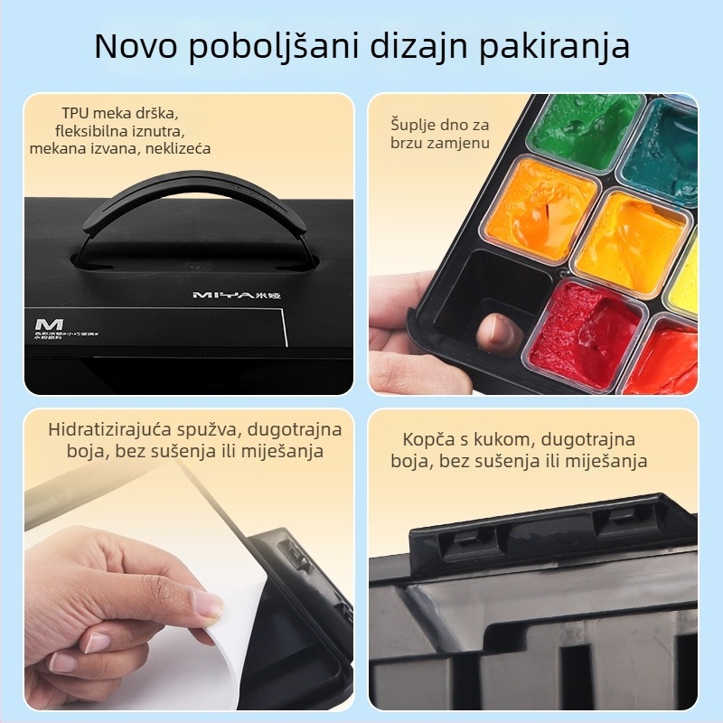 Mia gel gouache set, serija M, 24 boja, prenosive boje za početnike