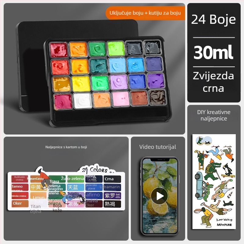 Mia gel gouache set, serija M, 24 boja, prenosive boje za početnike