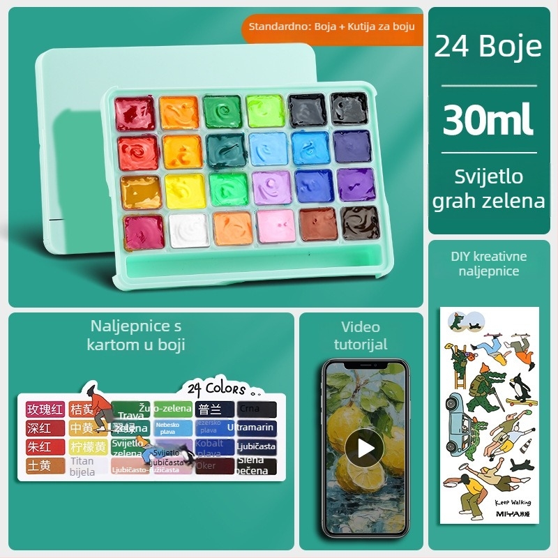 Mia gel gouache set, serija M, 24 boja, prenosive boje za početnike