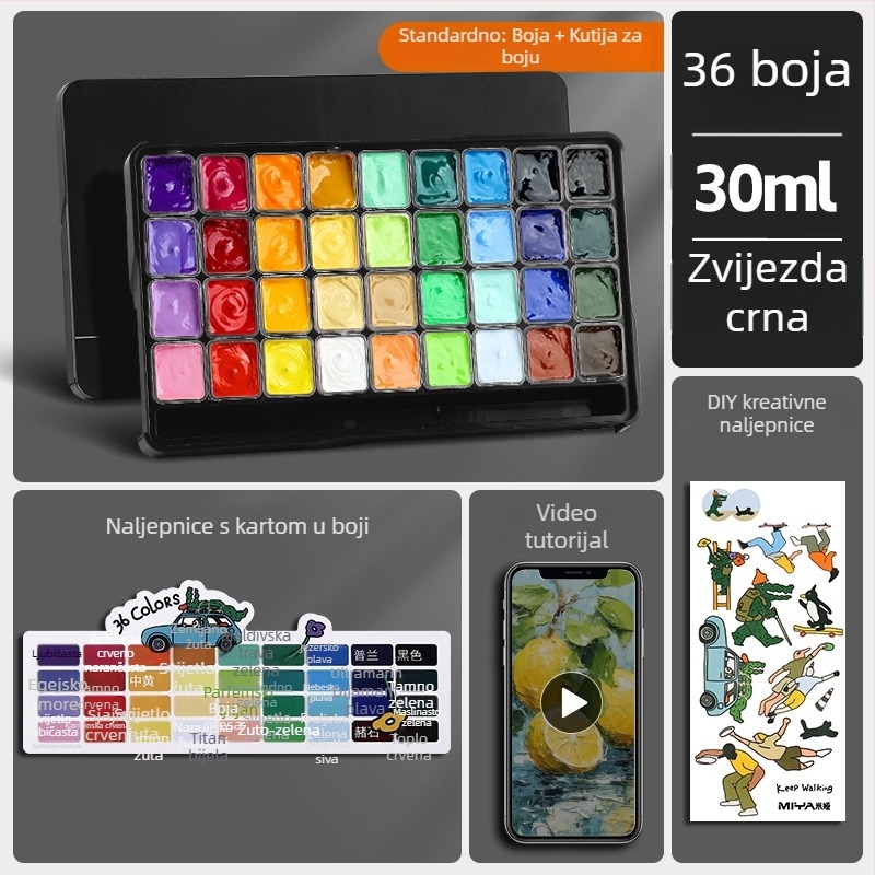 Mia gel gouache set, serija M, 24 boja, prenosive boje za početnike