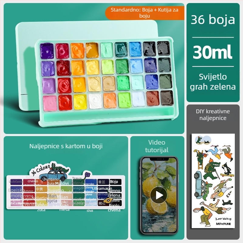 Mia gel gouache set, serija M, 24 boja, prenosive boje za početnike
