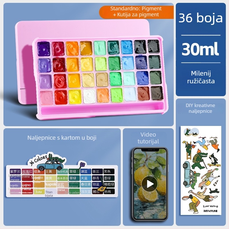 Mia gel gouache set, serija M, 24 boja, prenosive boje za početnike