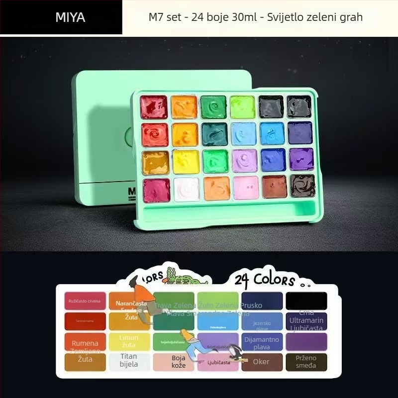 Mia gouache 24 boja 30 ml – set za umjetnost, prijenosni početnički paket M7