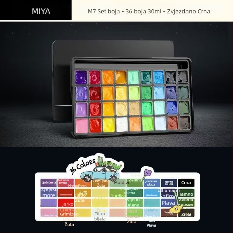 Mia gouache 24 boja 30 ml – set za umjetnost, prijenosni početnički paket M7