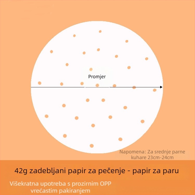 Hrana kvalitativni kružni debeli dvostrani jednokratni papir za kuhanje na paru, s silikonskom prevlakom, ne lijepi, za kućnu upotrebu