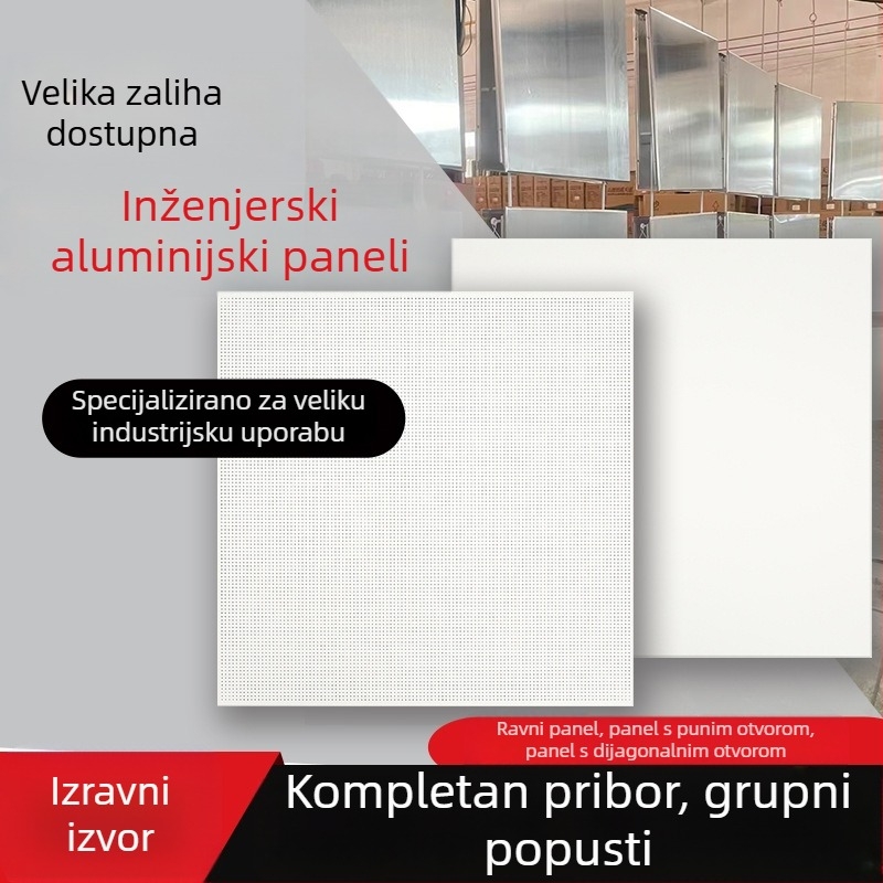 600x600 aluminijski perforirani panel za spušteni strop s mikrootvorima, za integrirane stropove, u urede, škole i tvornice