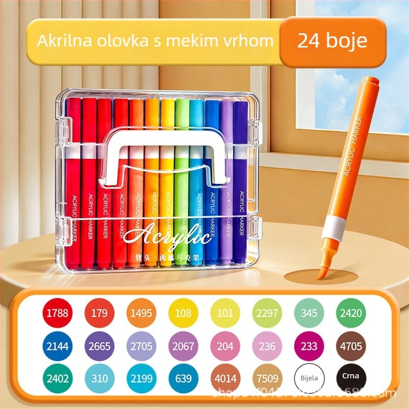 Akrilni markeri s mekanim vrhom, 6 boja, dječji markeri za crtanje, prozirni i složivi
